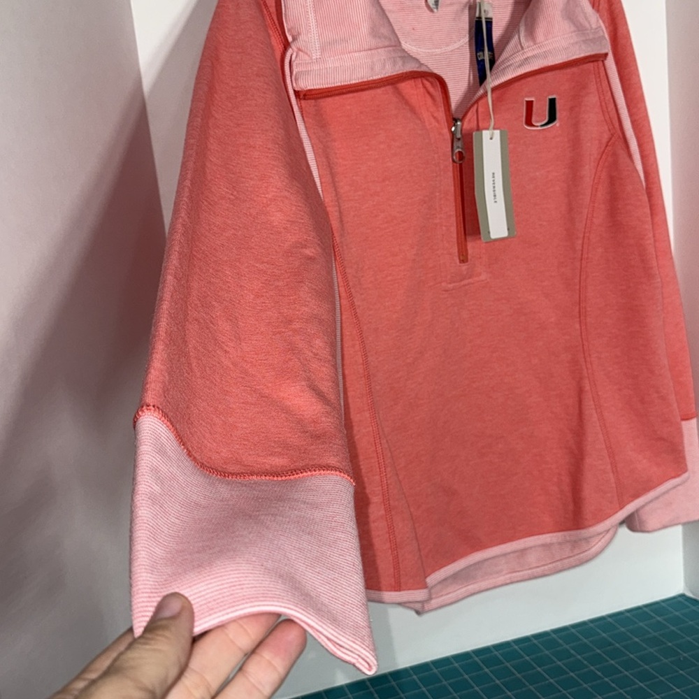 Tommy Bahama Pink Quarter-Zip College Miami U Cozy Fall NWT Pullover Size Medium - Picture 5 of 10